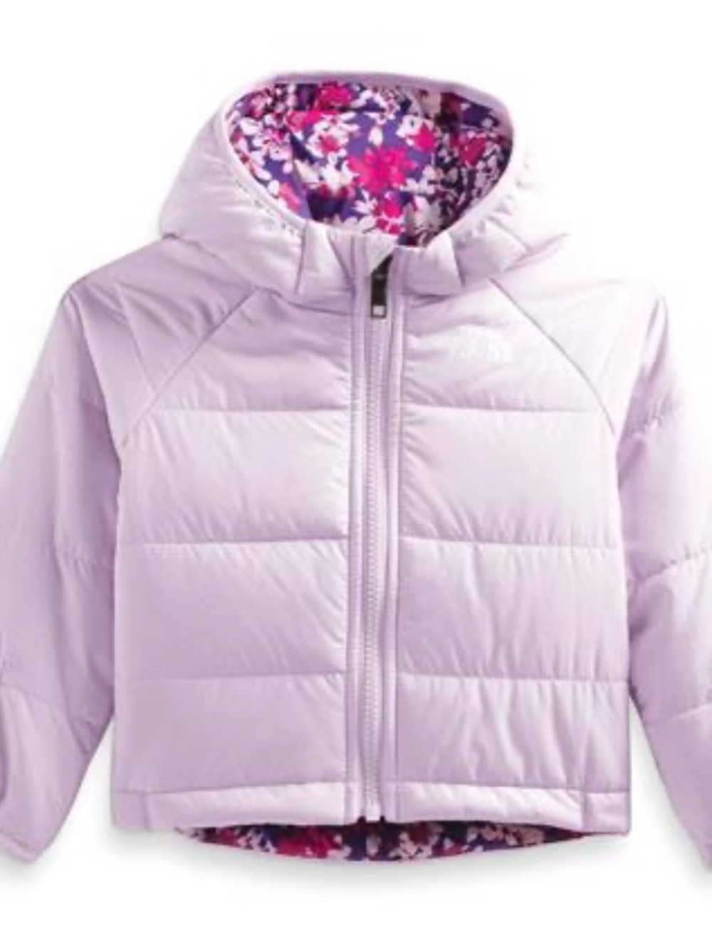 North Face Kids Lightweight Puffer Jacket with Floral Hood Lining - Lilac